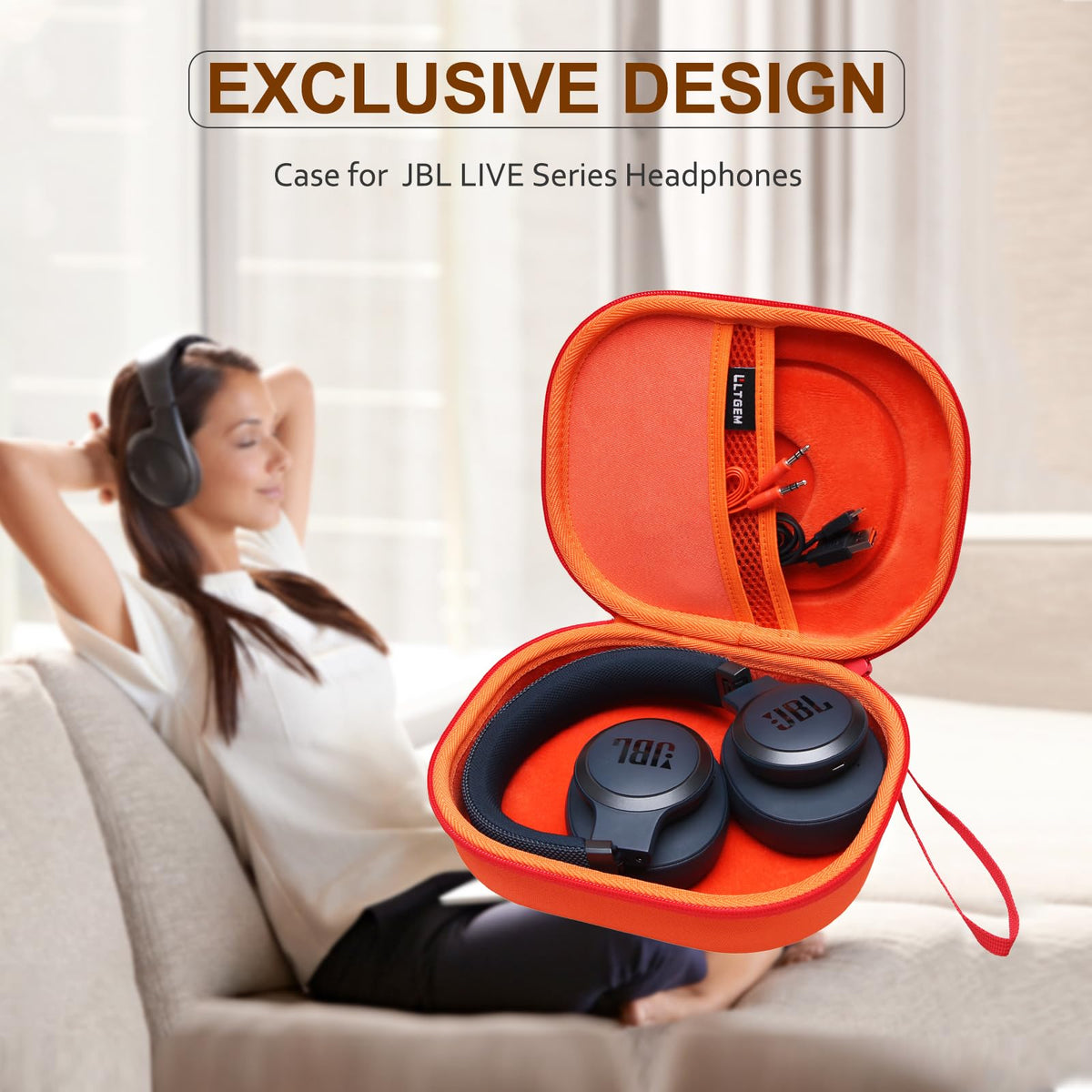 LTGEM orange JBL case zipper detail for easy access.