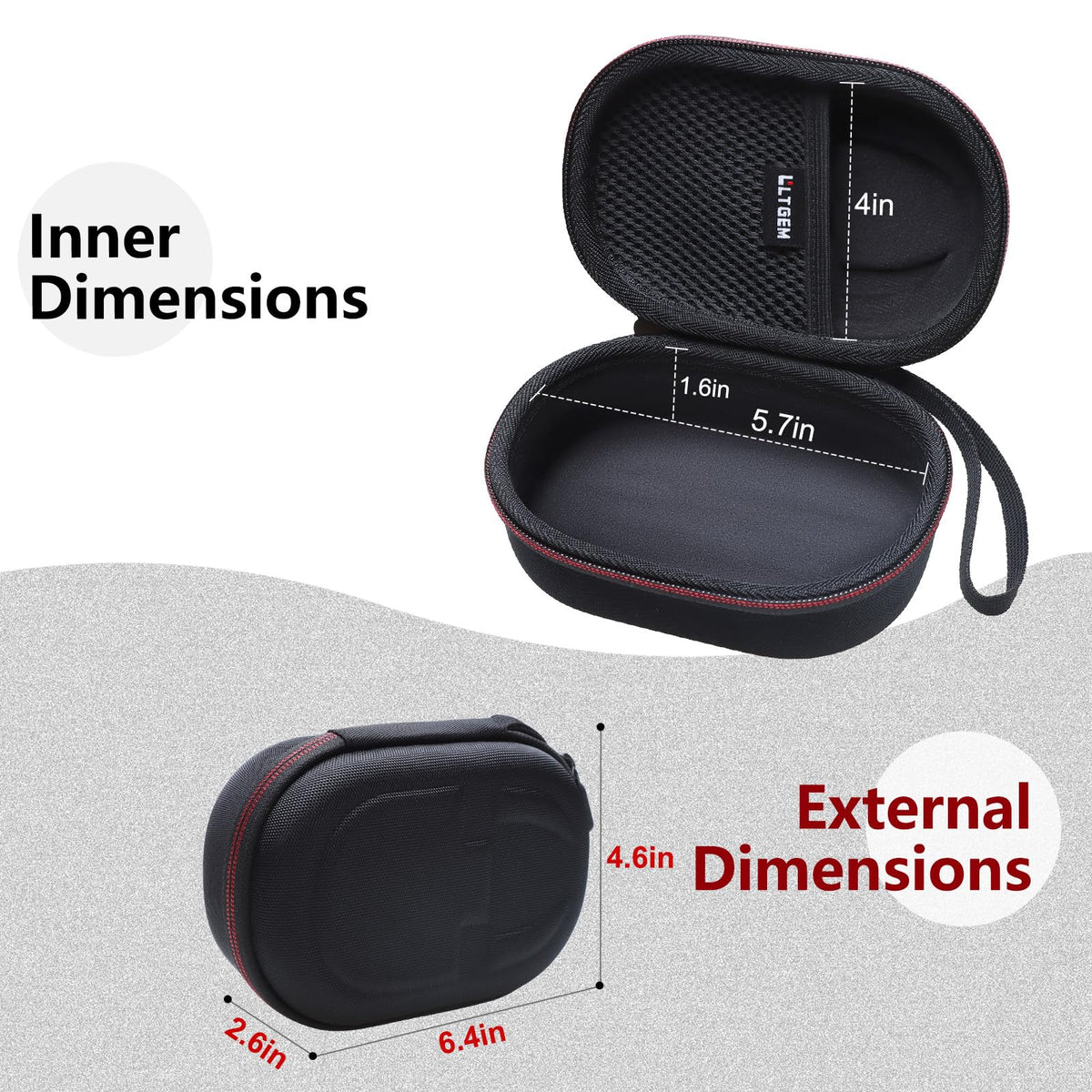 LTGEM JBL Clip 5 case interior layout with mesh pocket for accessories.