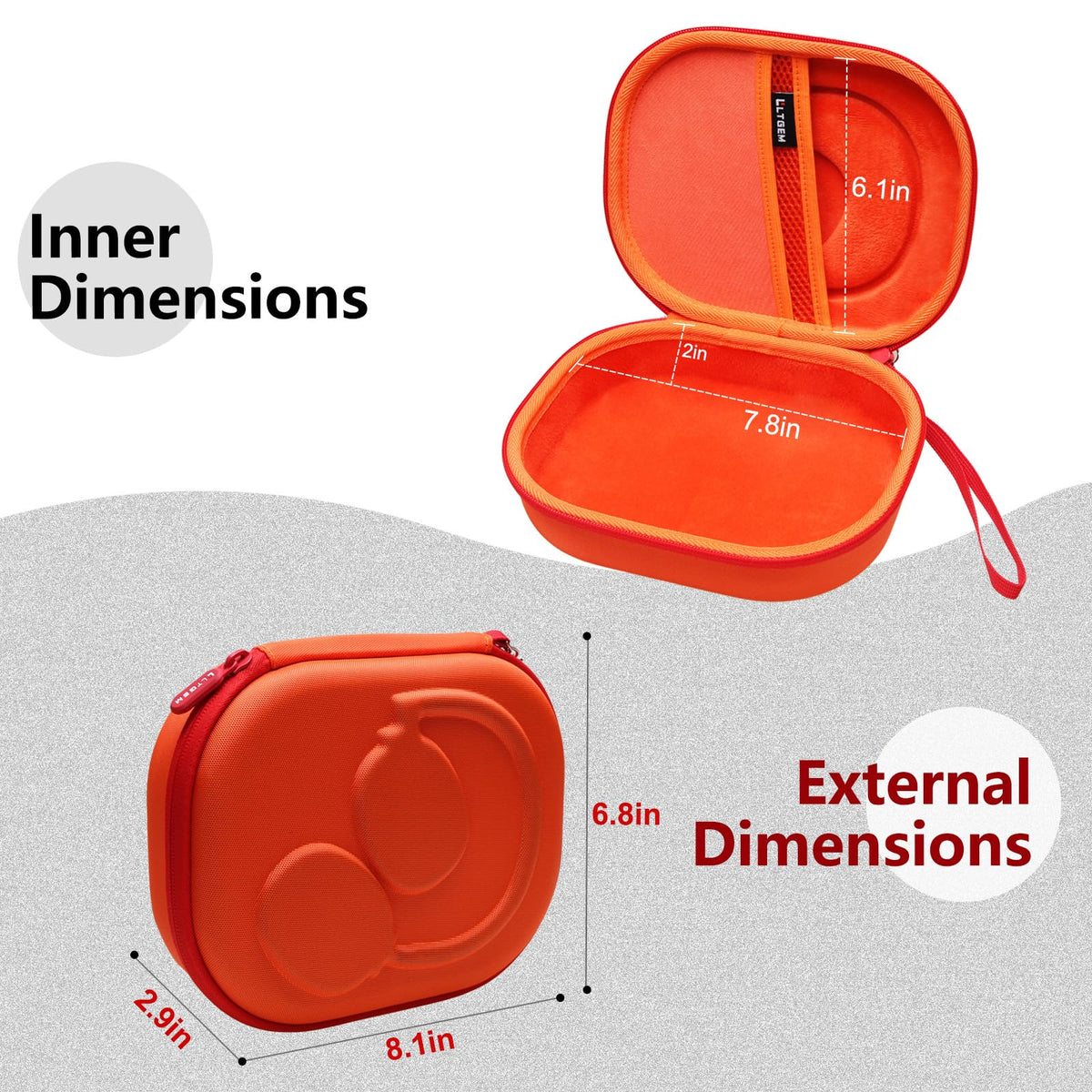 LTGEM JBL Live 770NC orange case interior pocket for accessories.