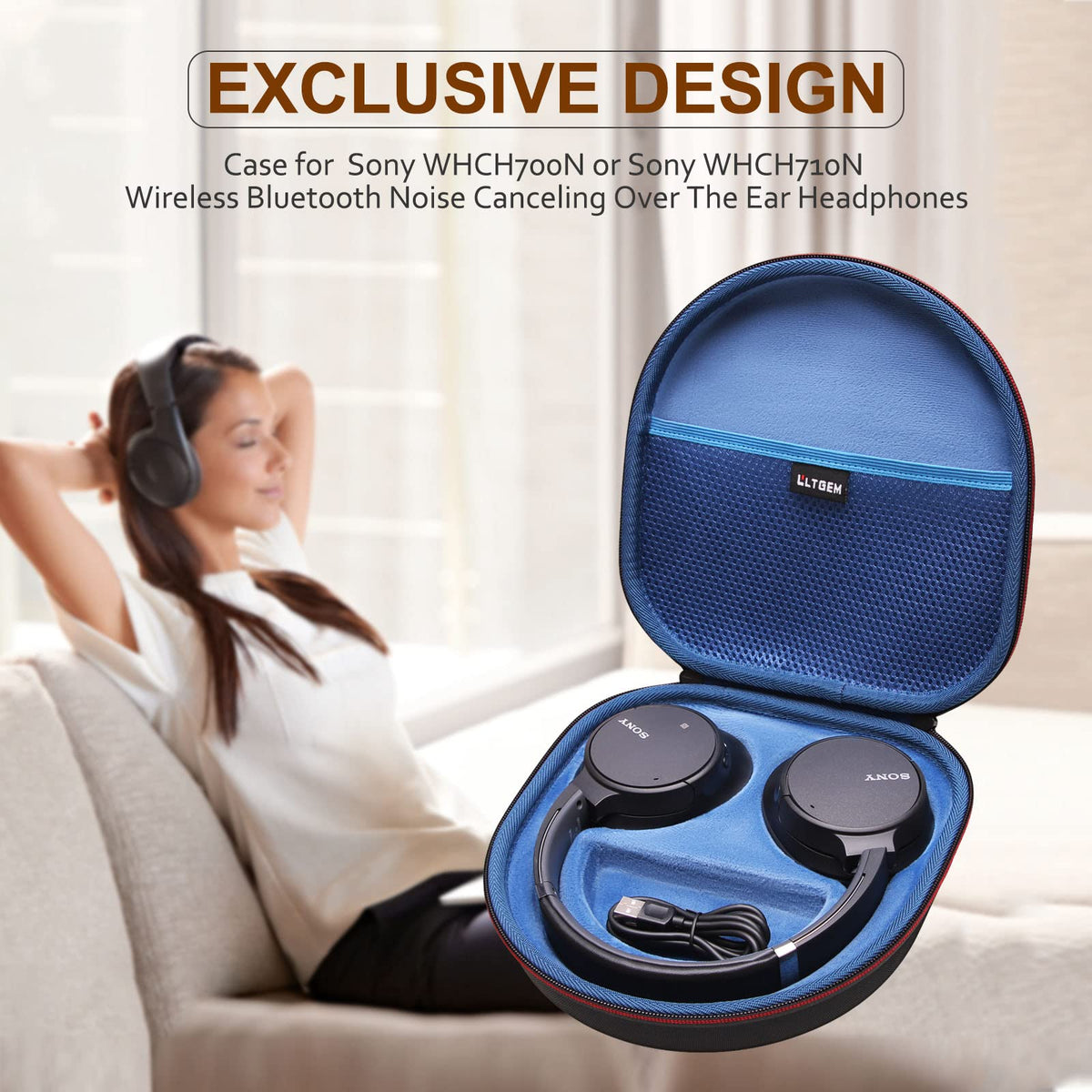 LTGEM case for Sony WH-CH510 lightweight design fits in a backpack.