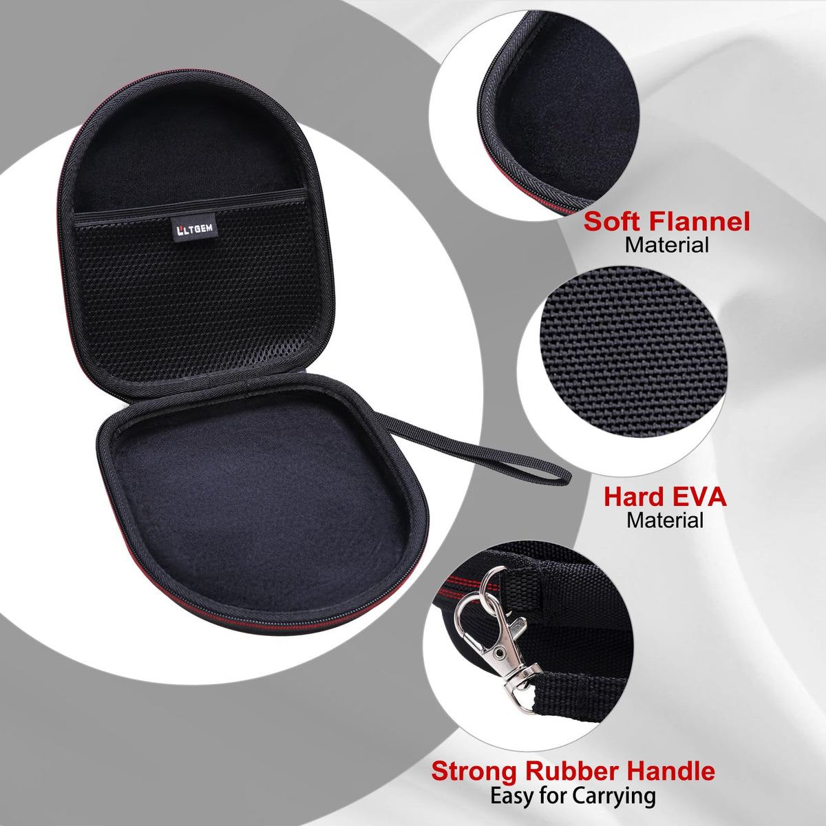 LTGEM case for Sony WH-CH520/CH510 closed view showing secure zipper