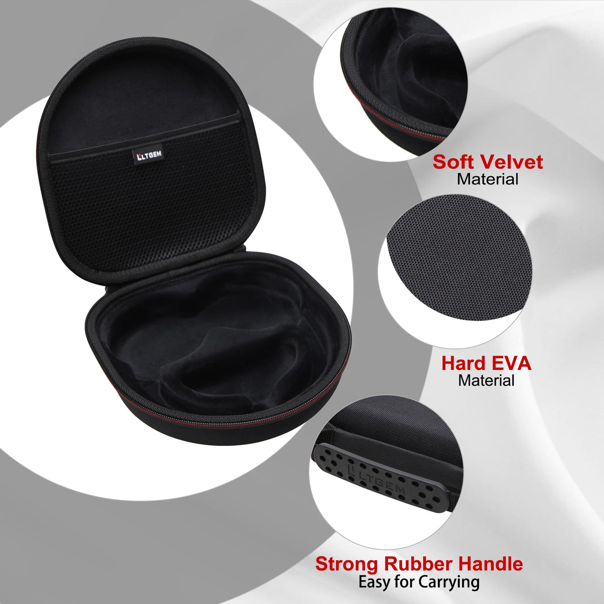 LTGEM case interior pocket view, secure organization for cables and accessories