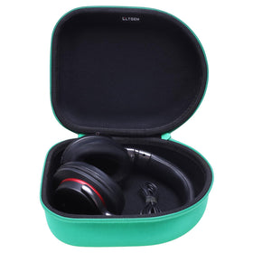 LTGEM green headphone case showing perfect fit for ATH-M20x and similar headphones, protective shell.