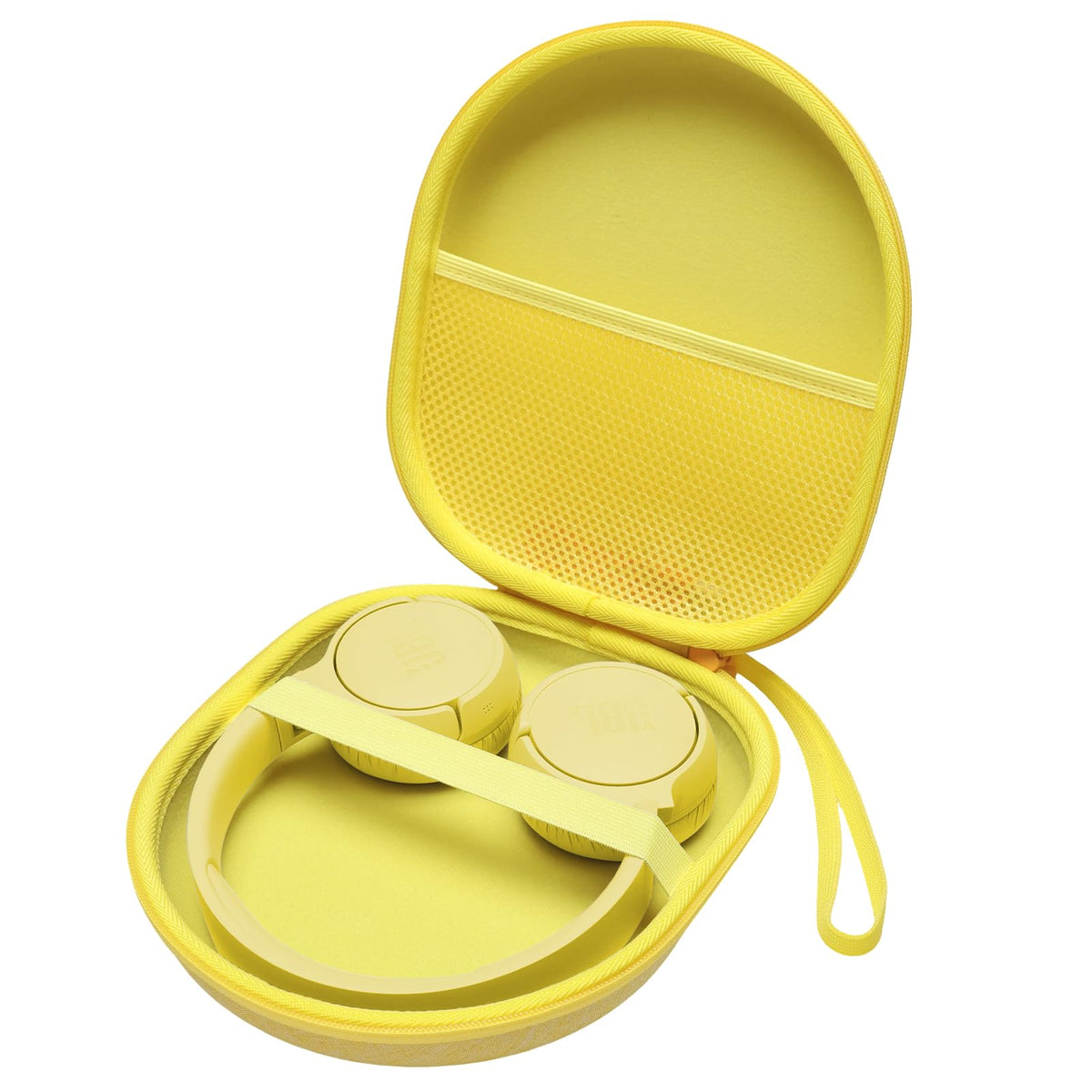 LTGEM headphone case interior with holding belt and mesh pocket for accessories