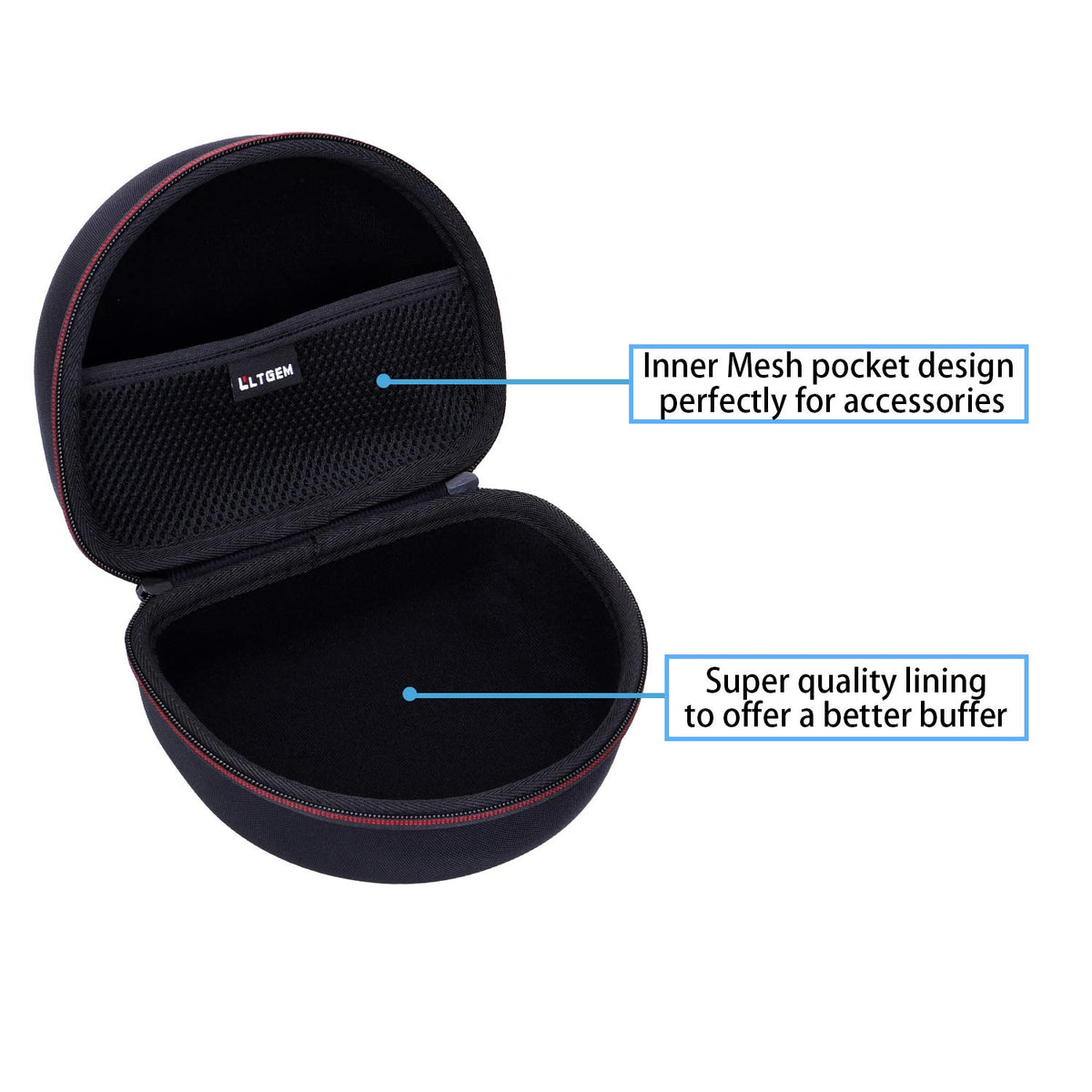 L LTGEM headphone case open zipper for ATH-M50x quick access