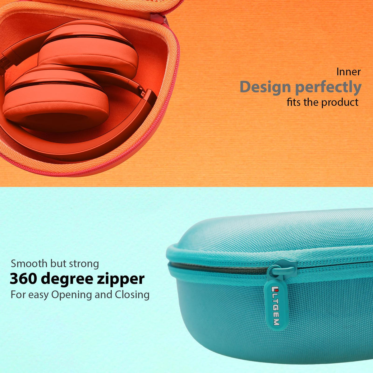 LTGEM orange case designed for BERIBES headphones on the move