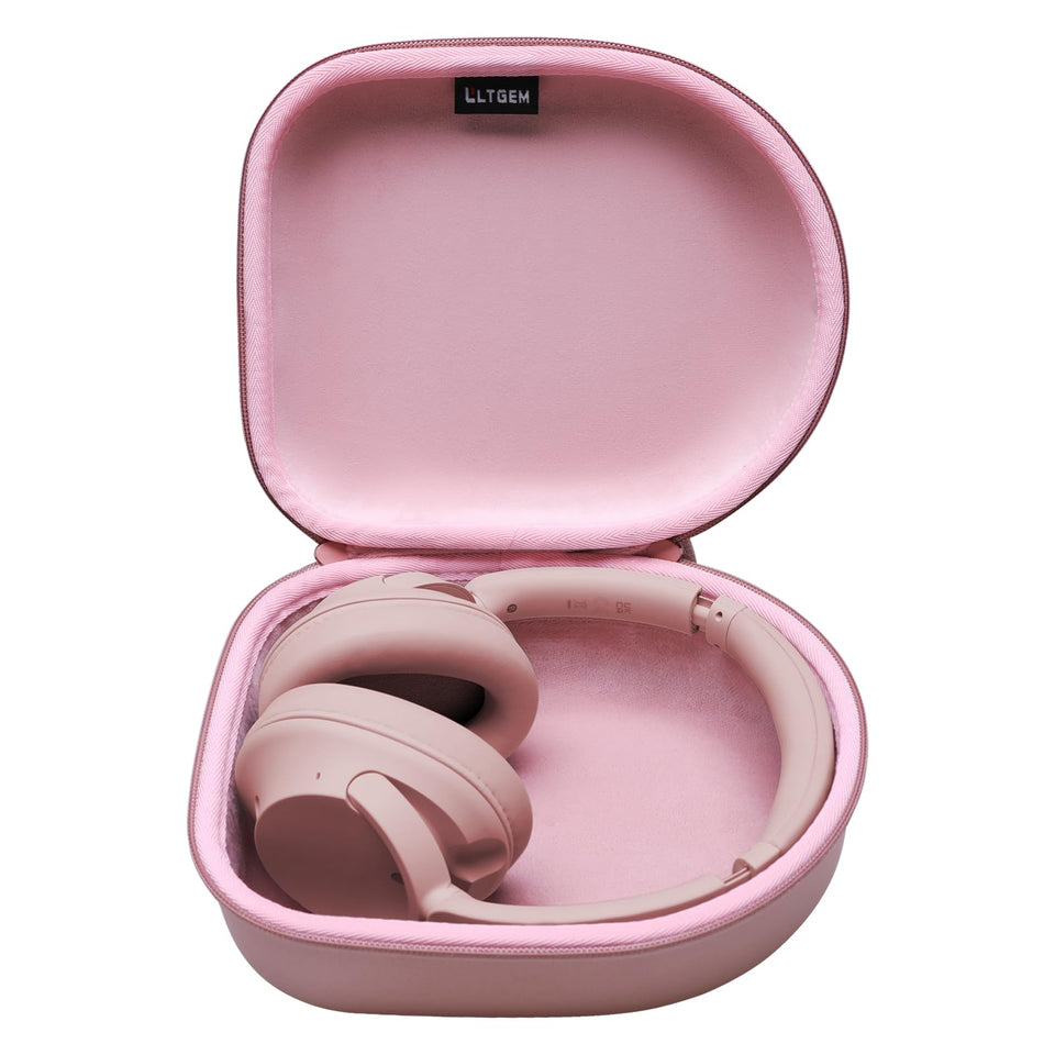 L LTGEM headphone case front view in rose gold protects headphones on the go.