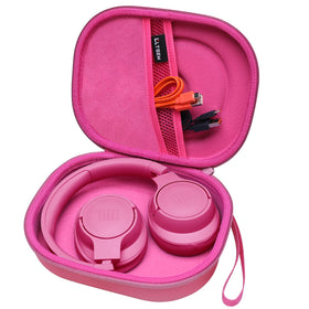 LTGEM JBL case rose red front view shows secure, compact protection for headphones.