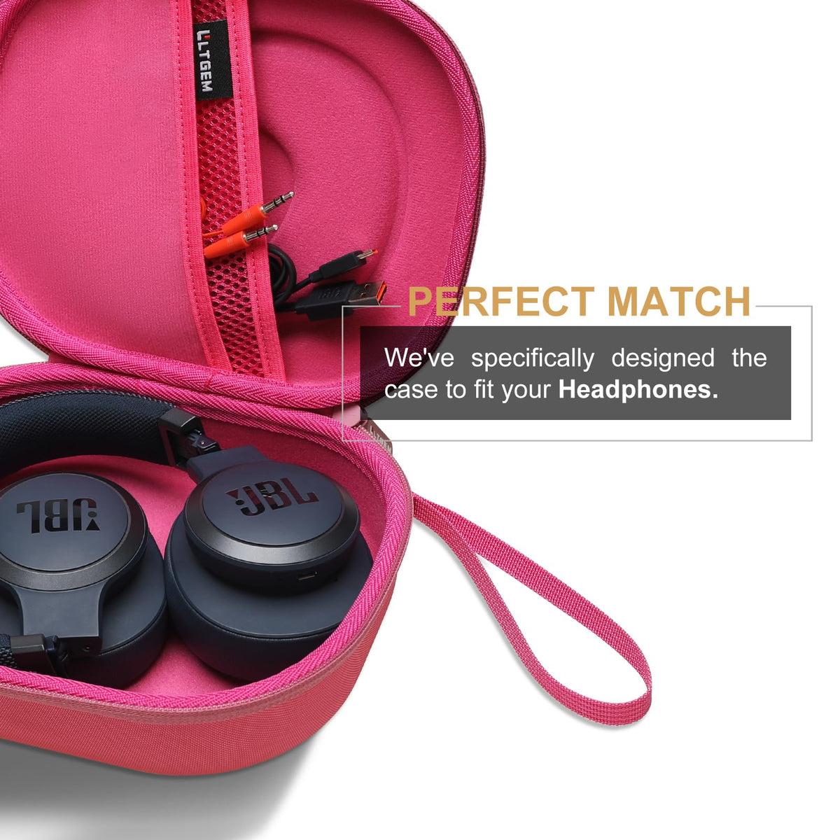 LTGEM JBL case rose red interior mesh pocket keeps accessories organized.