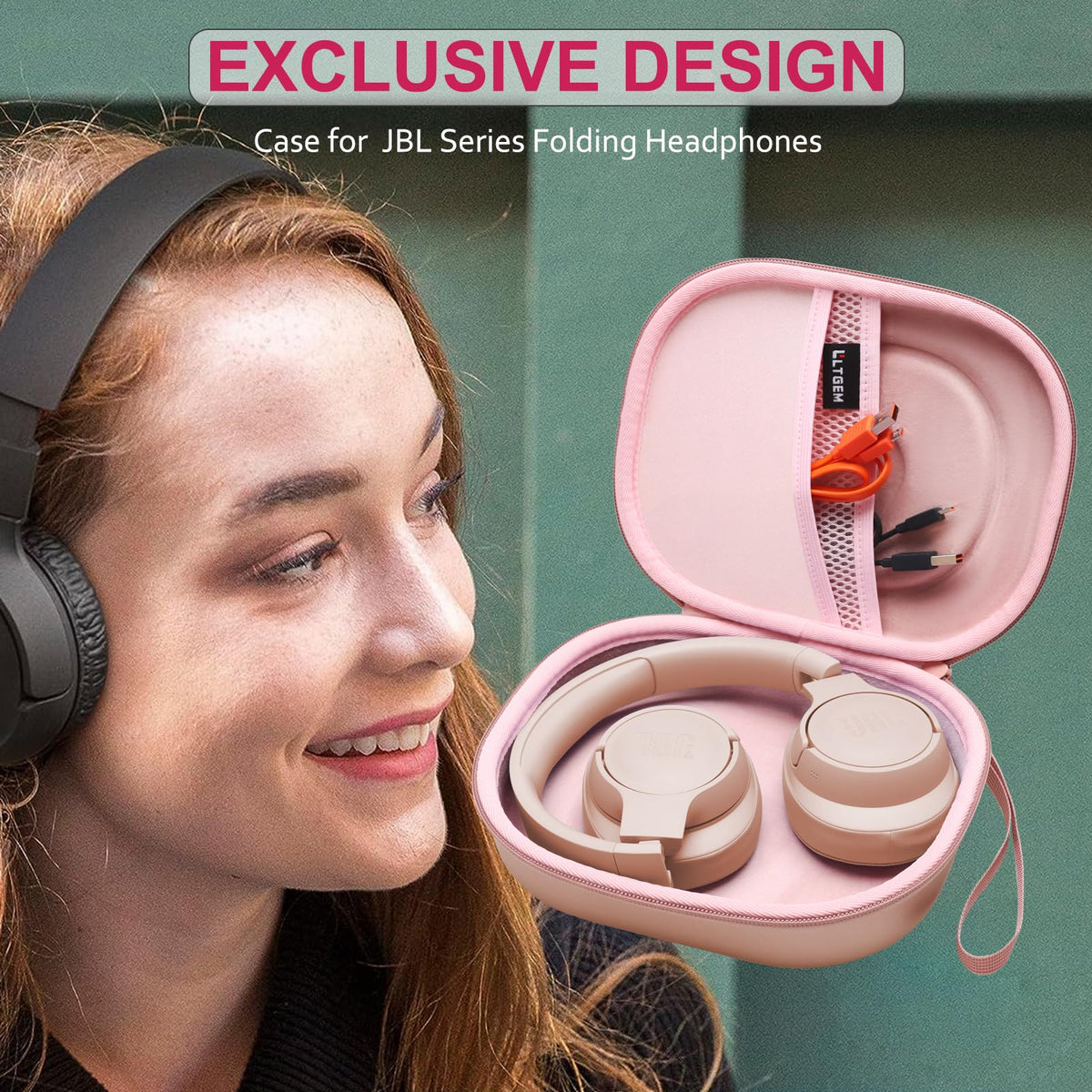 LTGEM rose-gold JBL Live 770NC case demonstrates compact, lightweight design.
