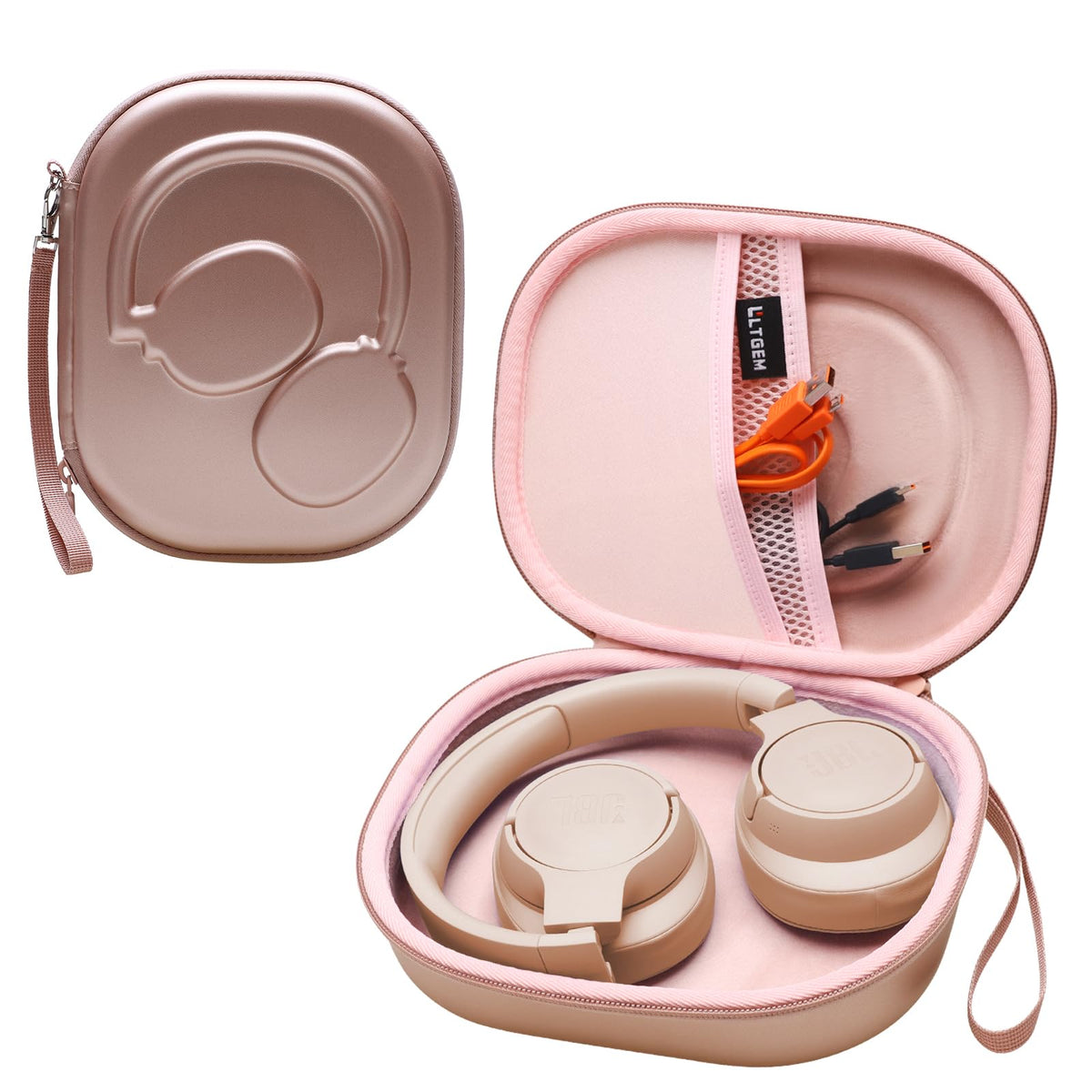 LTGEM JBL Tune 770NC case exterior view with rose gold finish and durable shell.