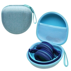L LTGEM mint green kids headphones case front view with rugged EVA protection.