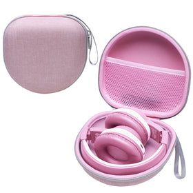 L LTGEM pink kids headphones case with a hard shell protecting against bumps during travel.