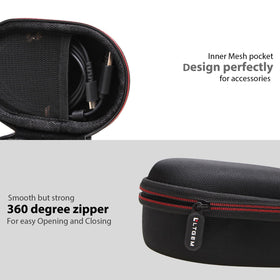 LTGEM case inside a backpack alongside laptop showing travel-ready convenience benefit
