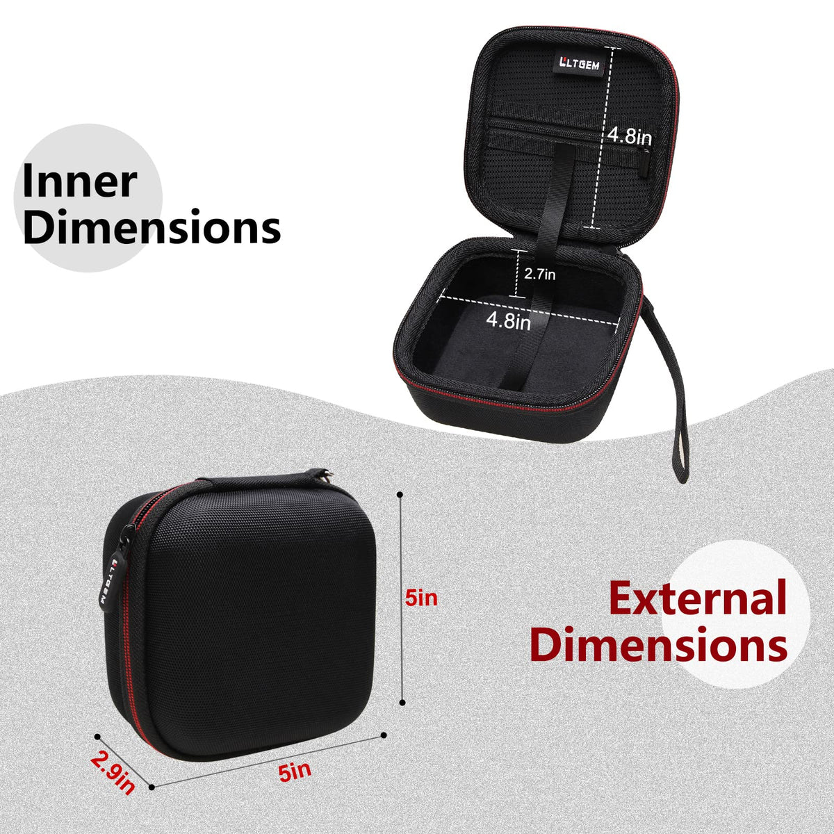 LTGEM case opened showing velvet lining and mesh pocket for accessories