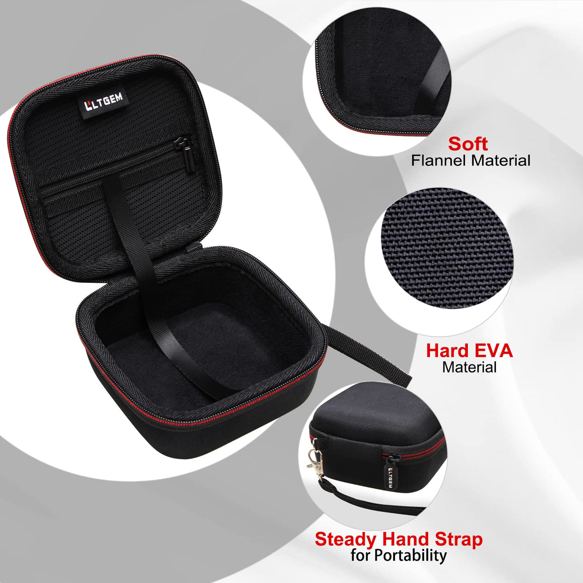 LTGEM case with wrist strap being carried to show convenient transport