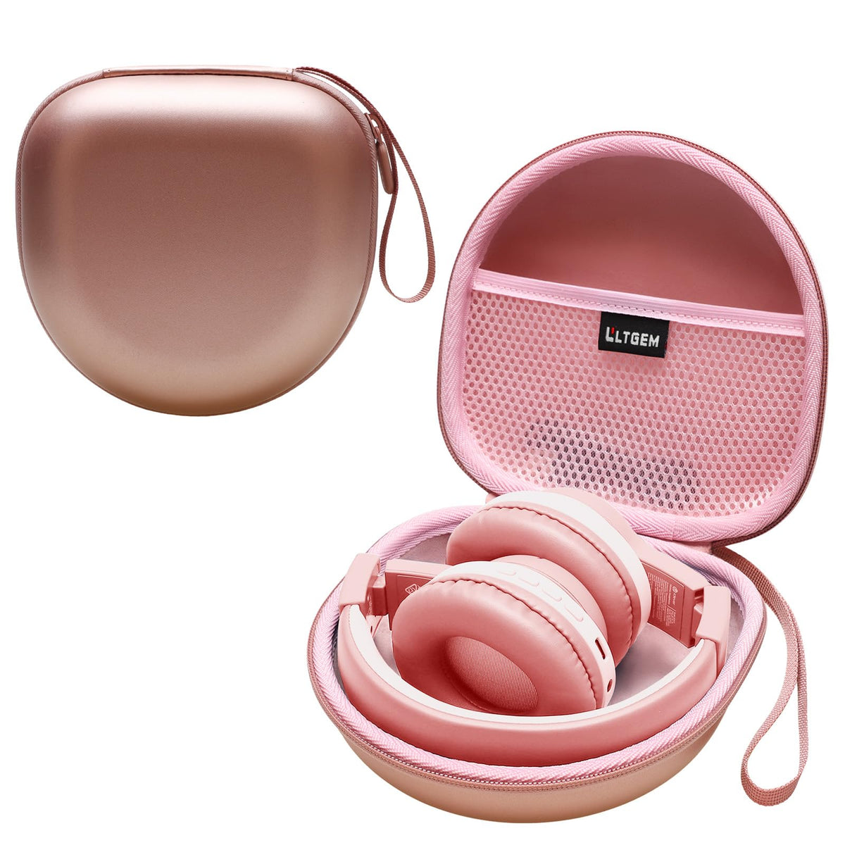 LTGEM rose gold foldable headphones case protecting kids' headphones on the go