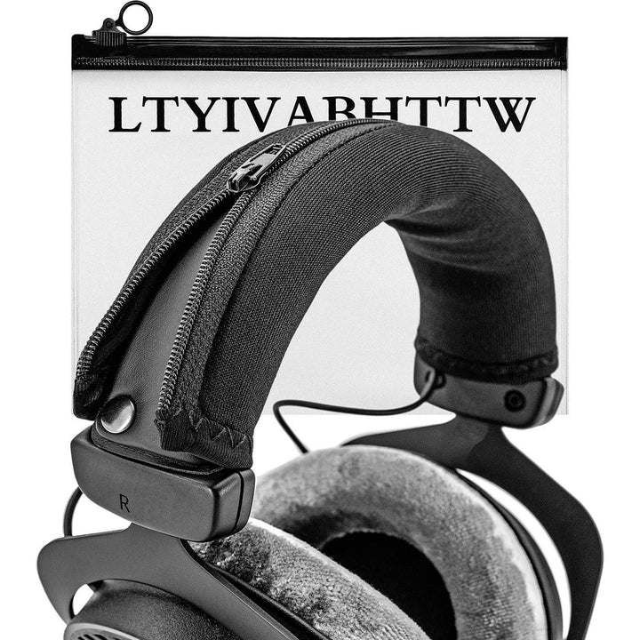 LTYIVABHTTW front view of black headband cover showing neat fit and protection