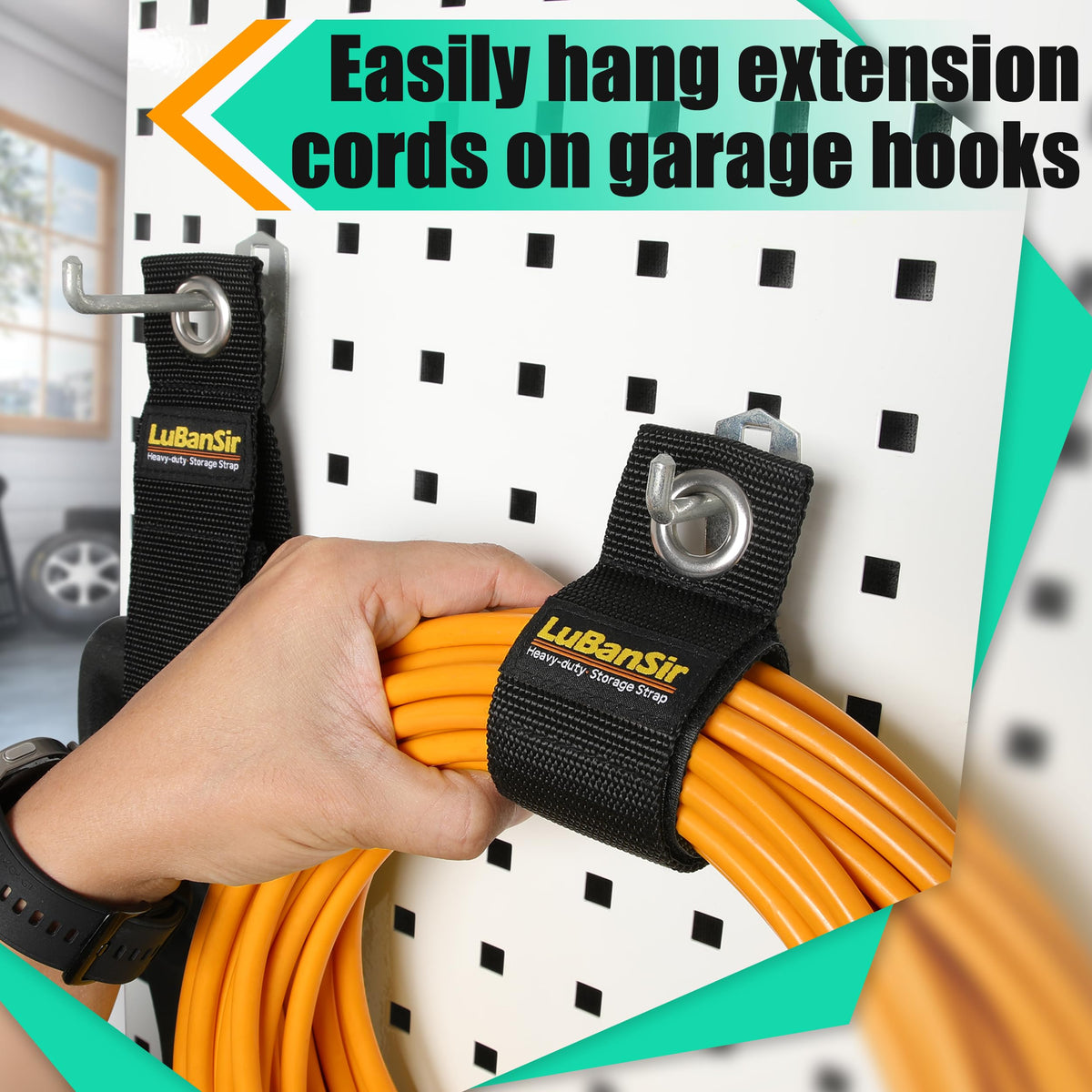 LuBanSir strap securing coiled garden hose to free garden space