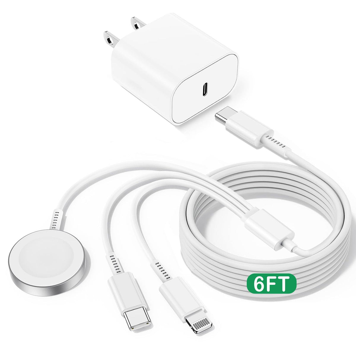 Luckinllyy iWatch charger 3in1 travel setup powering Apple Watch and iPhone on the go.