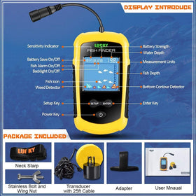 LUCKY device in kayak fishing scene helping locate fish and depth