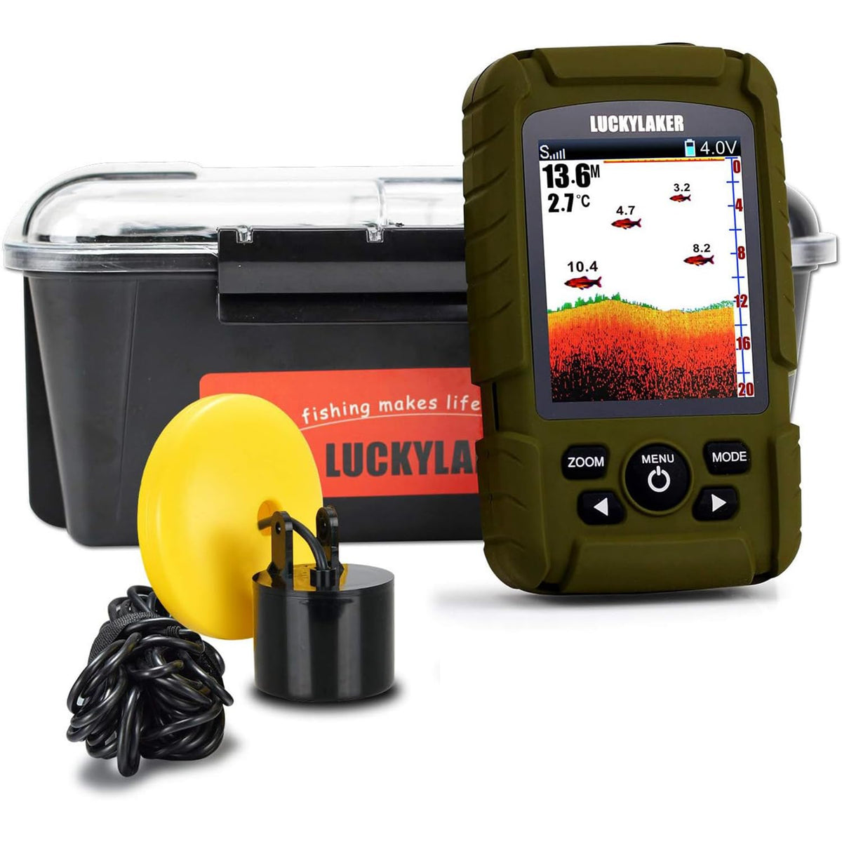 LUCKY water depth fish finder display shows depth and fish cues for smarter spots.