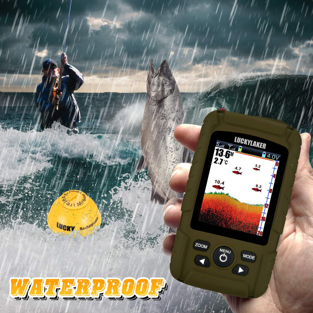 LUCKY waterproof fish finder case protecting electronics in rain or splashes