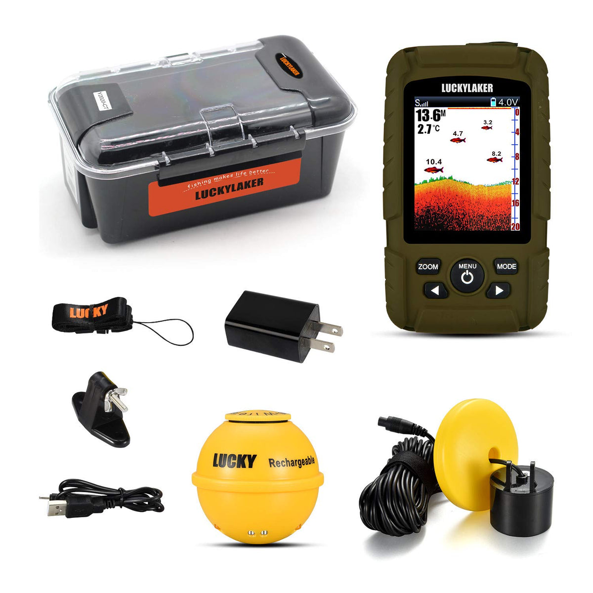 LUCKY waterproof handheld fish finder in use on rain days and spray