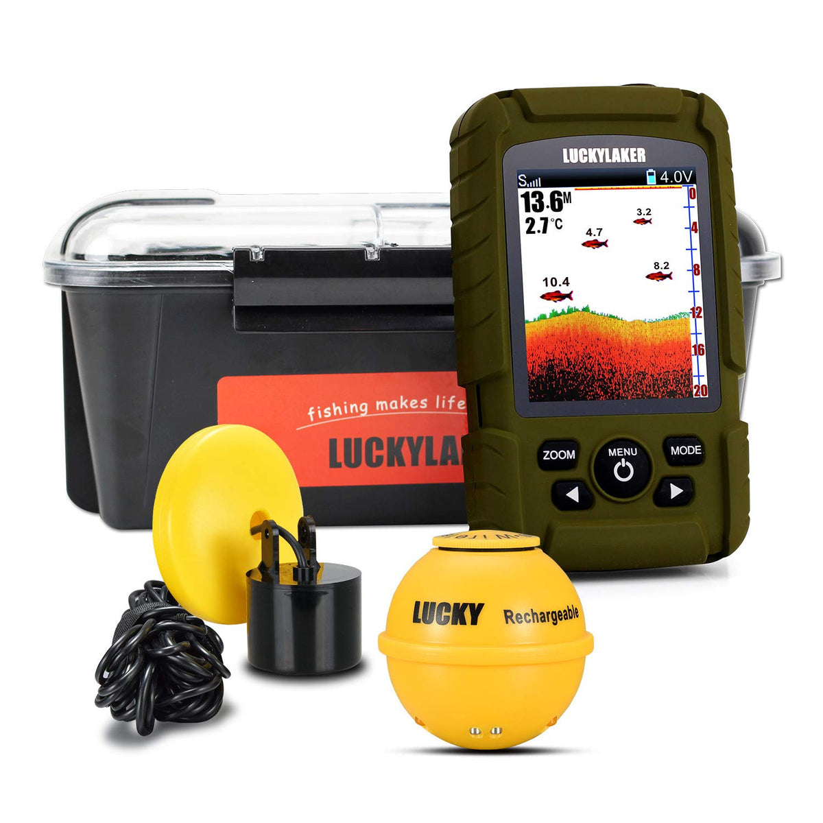 LUCKY wireless handheld fish finder display with clear depth readings for precise spot selection