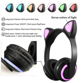 Luckyu LED cat-ear headset with adjustable headband and comfy ear cushions.
