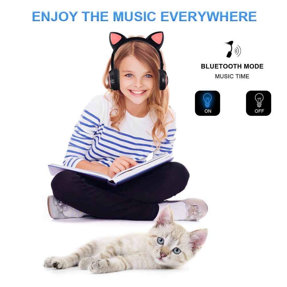 Luckyu wireless headphones with mic and glowing ears for parties and cosplay.