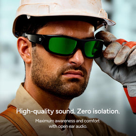 Lucyd Armor green mirror polarized lenses reduce glare outdoors.