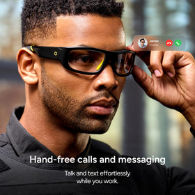 Lucyd Armor light-adaptive lenses adjusting to ambient light for clearer vision.
