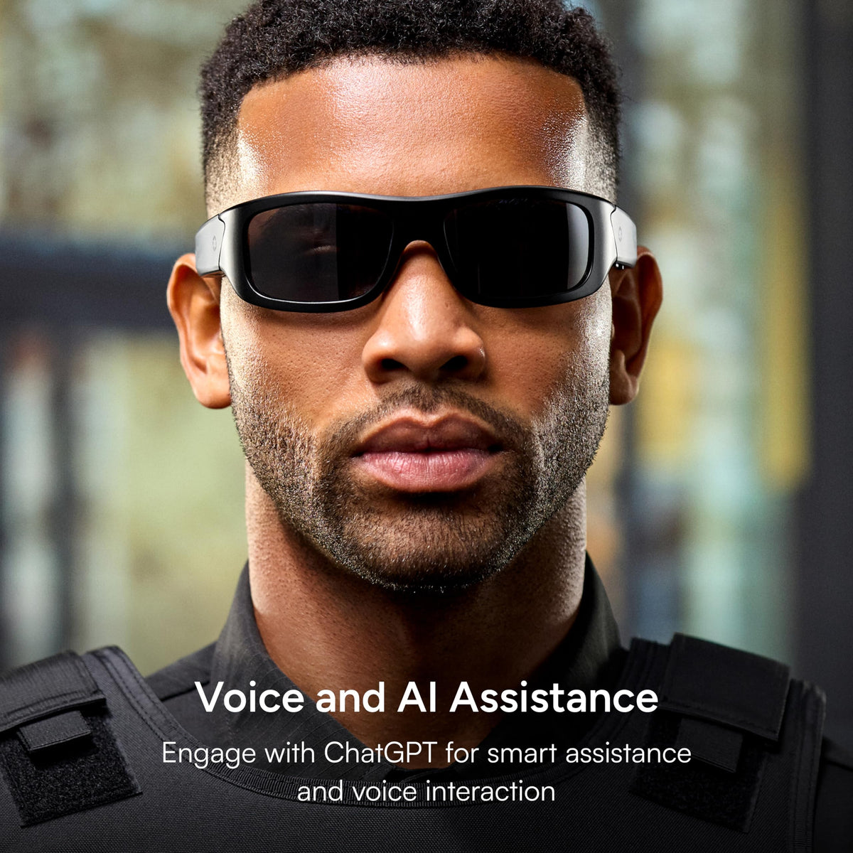 Lucyd Armor light adaptive lenses auto-adjusting tint for indoor outdoor use.
