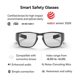 Lucyd Armor with light-adaptive lenses adjusts to light levels for comfort.
