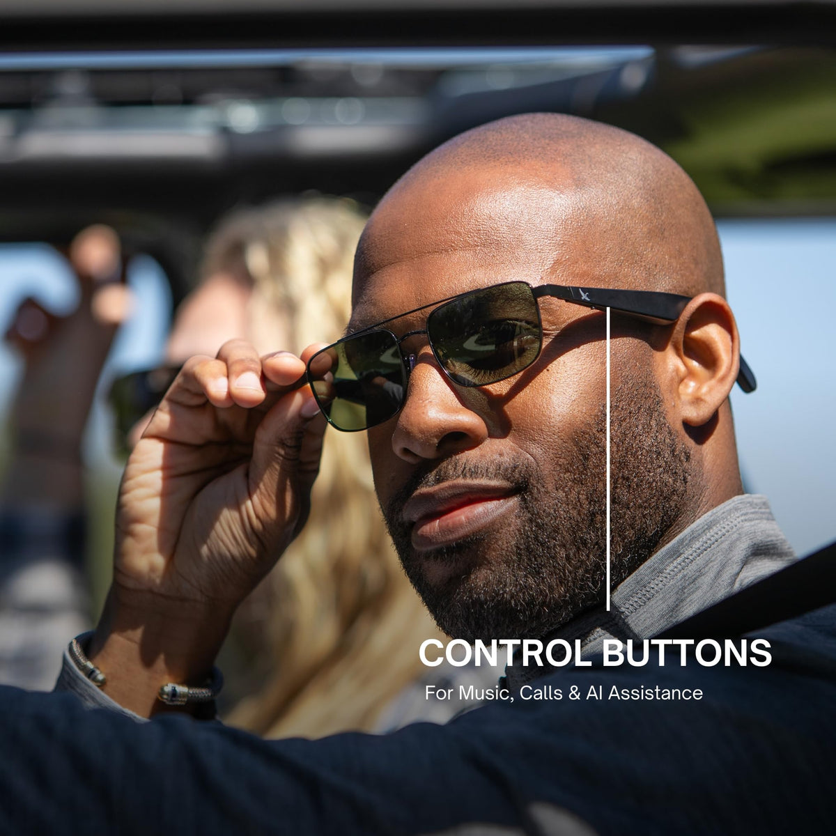 Lucyd Eddie Bauer smart glasses lenses close-up with green design and glare reduction
