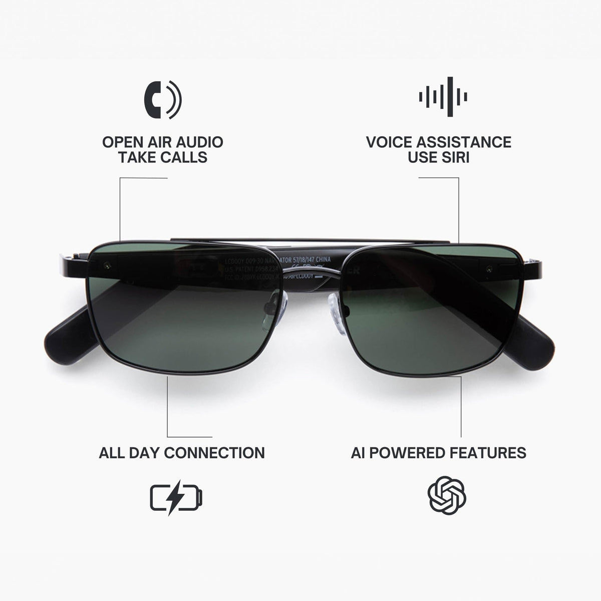 Lucyd Eddie Bauer smart glasses side profile showing lightweight frame and UV400 polarized lenses