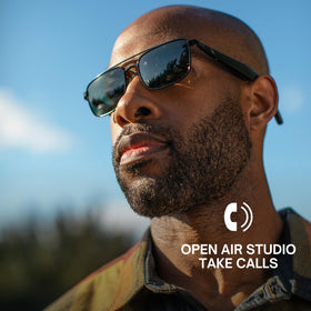 Lucyd Eddie Bauer smart glasses worn by a user during an outdoor walk