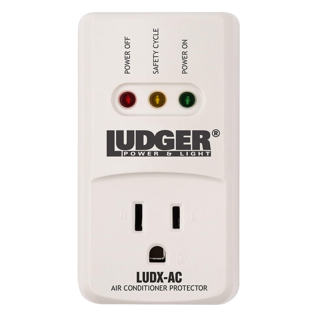 LUDGER Power Surge Protector front view with LED indicators for quick safety checks.
