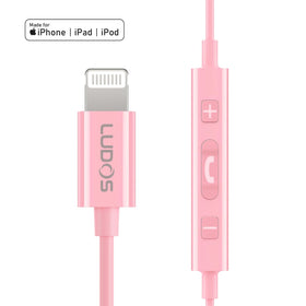 LUDOS Apple-certified pink headphones designed for iPhone users.