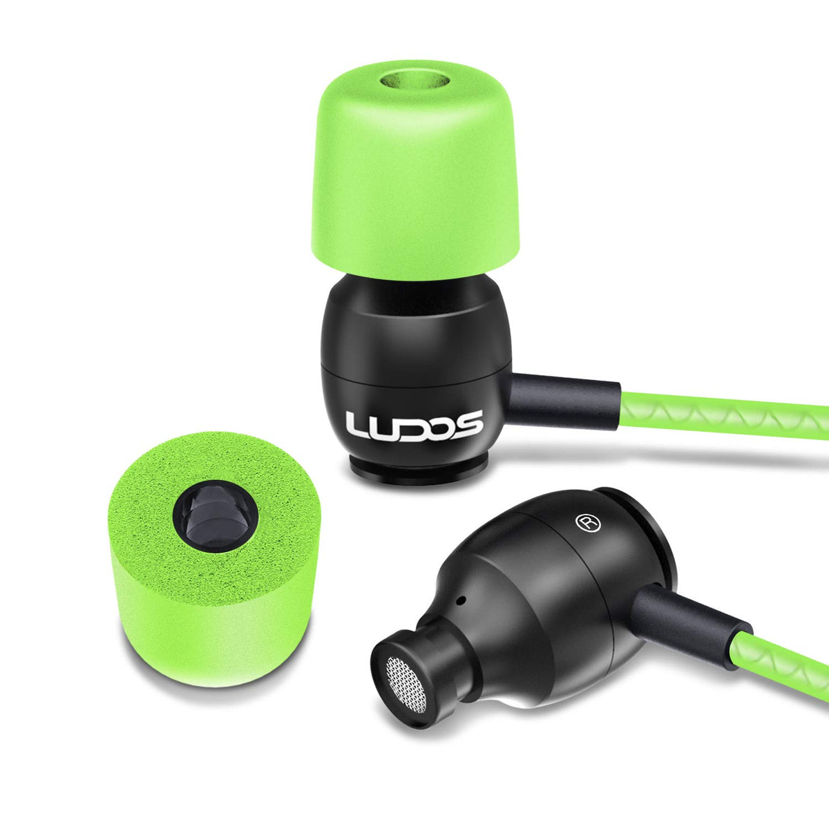 LUDOS Clamor Earbuds green carry case and E-book included