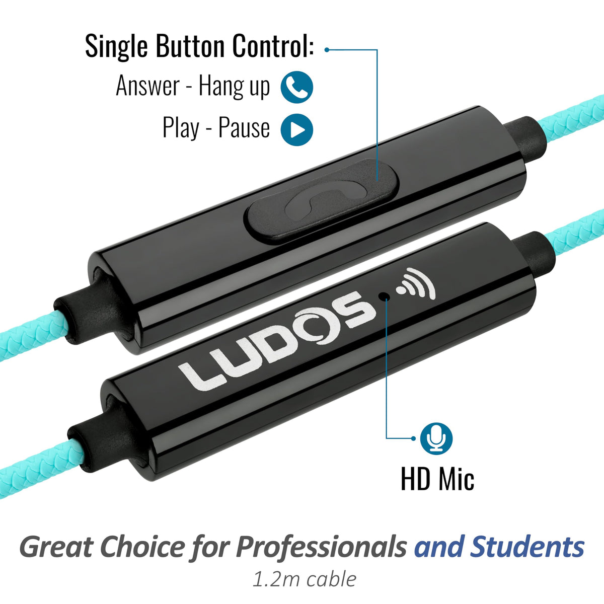 LUDOS Clamor turquoise-mic focuses on hands-free call quality.