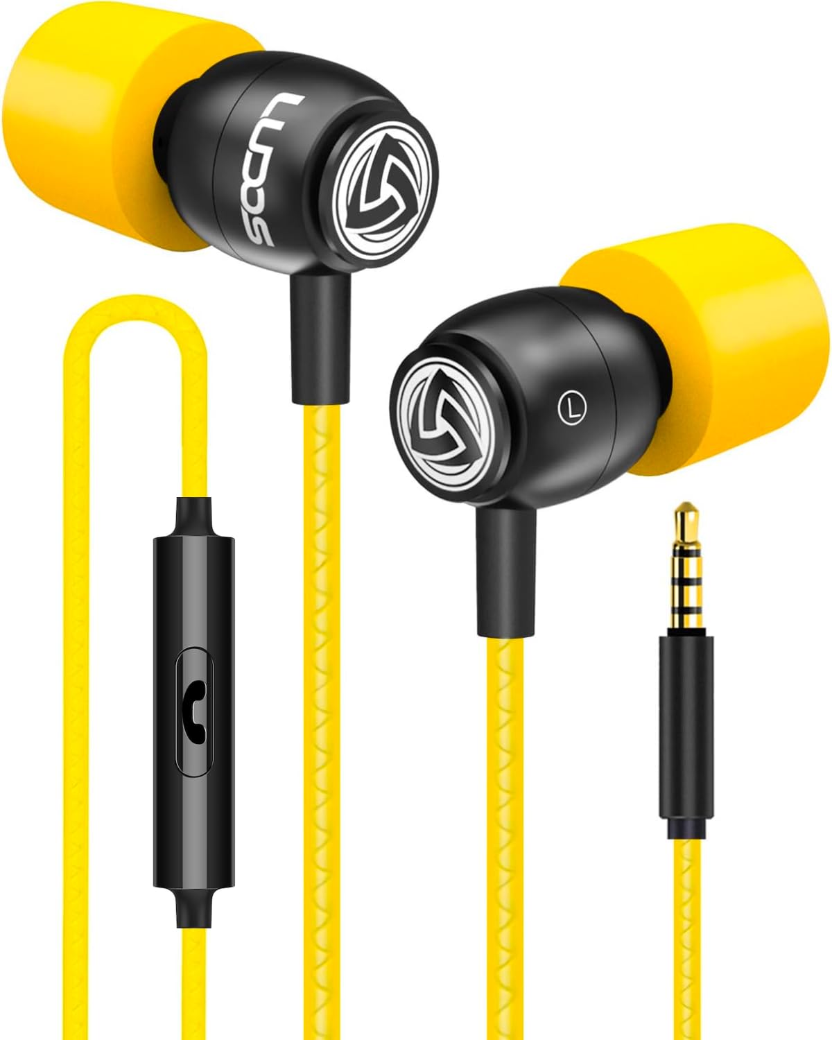 LUDOS Clamor earbuds yellow shell with compact case for easy transport.