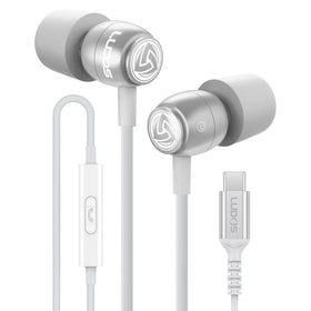 LUDOS Clamor front packaging showing earbuds and USB‑C plug, clear features benefit