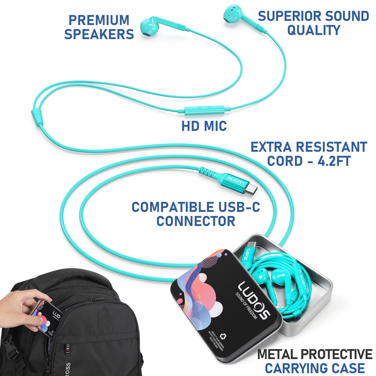LUDOS FEROX earbuds worn for comfortable all-day listening