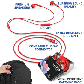 LUDOS FEROX USB-C earphones in-ear fit for comfort.