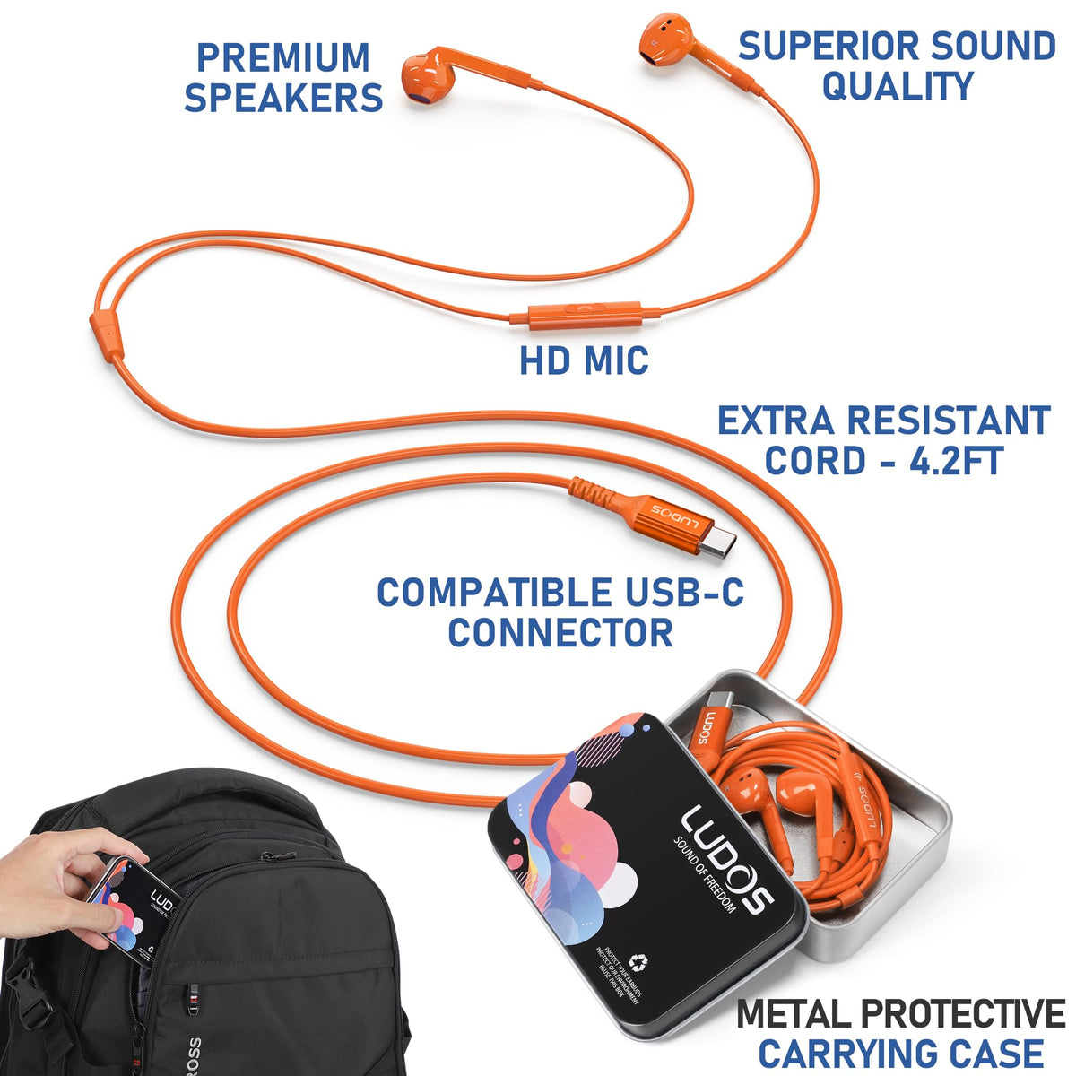 LUDOS FEROX USB-C headphones with mic in use during calls