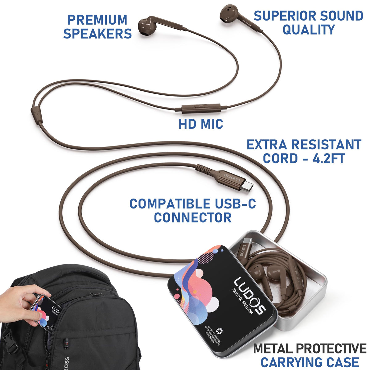 LUDOS FEROX USB-C headphones wide compatibility with multiple devices