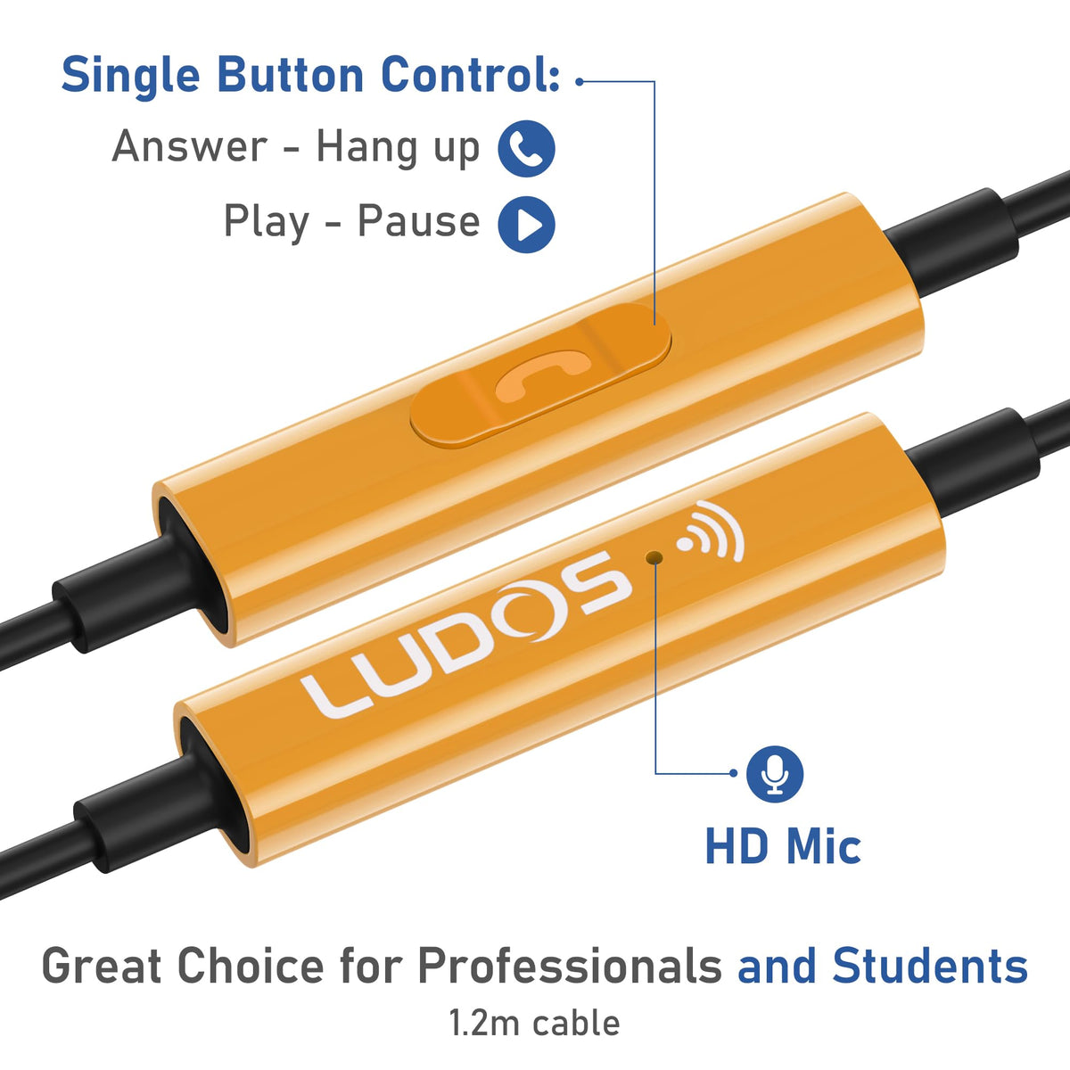 LUDOS OMNITONE wired earphones with 4.2 ft cable for flexible desk setup.