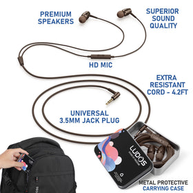 LUDOS OMNITONE brown earbuds side view with secure in‑ear fit